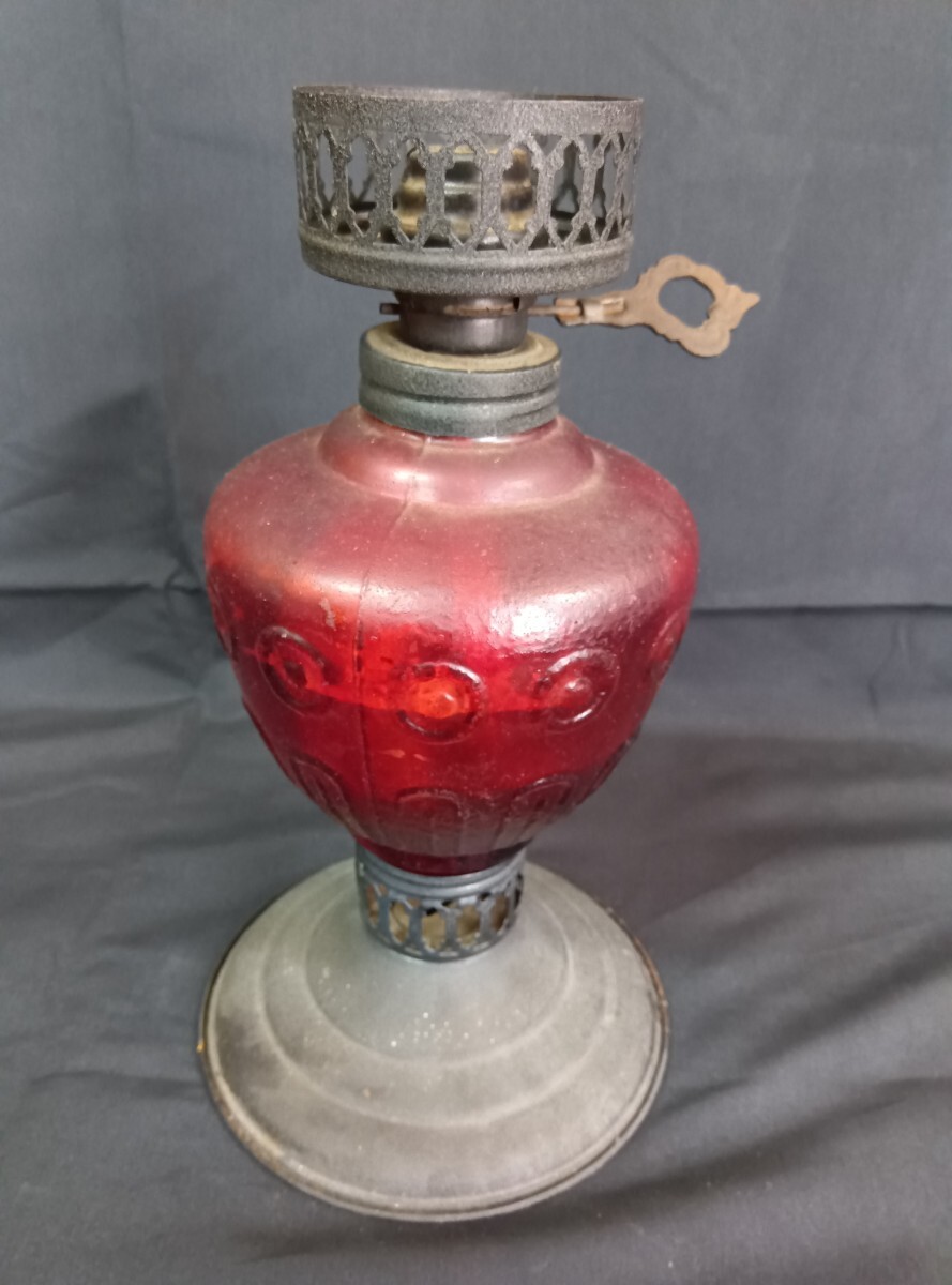 【当時物】昭和レトロ アンバーガラス 卓上オイルランプ アンティーク インテリア ヴィンテージ インテリア