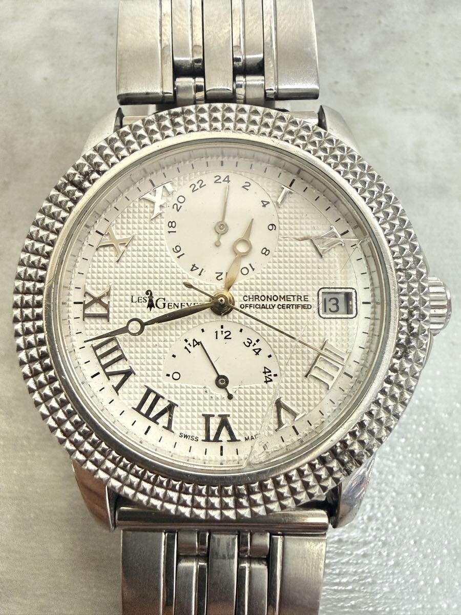 1円から　LES GENEVEZ レ・ジュネベ 自動巻き 風防割れ 腕時計 動作品　現状渡し