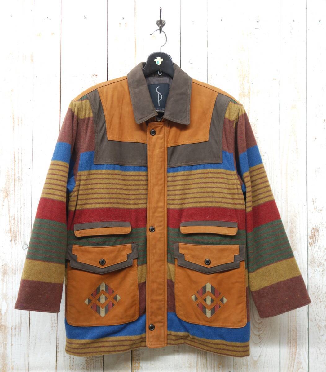 レトロメンズウェア＊STATION TO PASHU ステイション　パシュ＊COW LEATHER カウレザージャケット ショートコート　中綿アウター Mサイズ