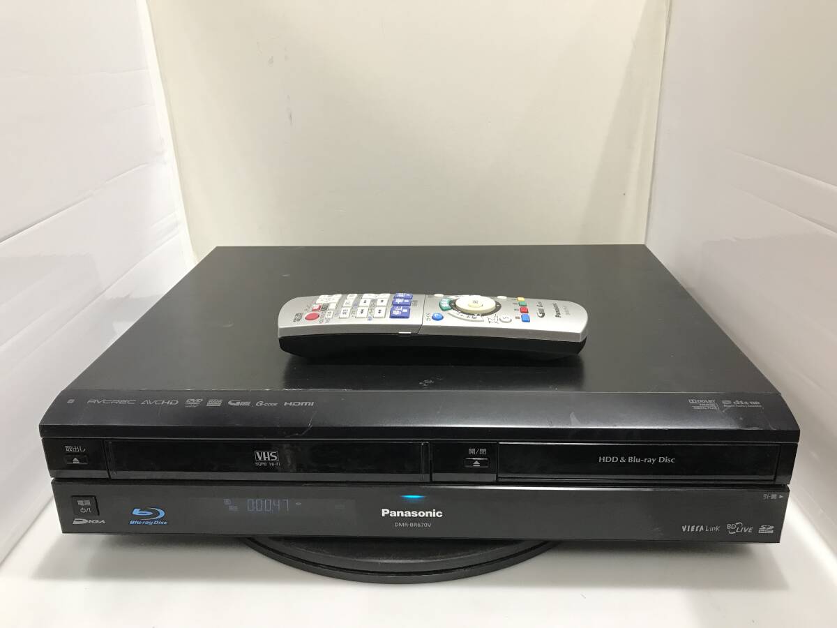 パナソニック VHS一体型 ブルーレイレコーダー DMR-BR670V リモコン付　中古品R641