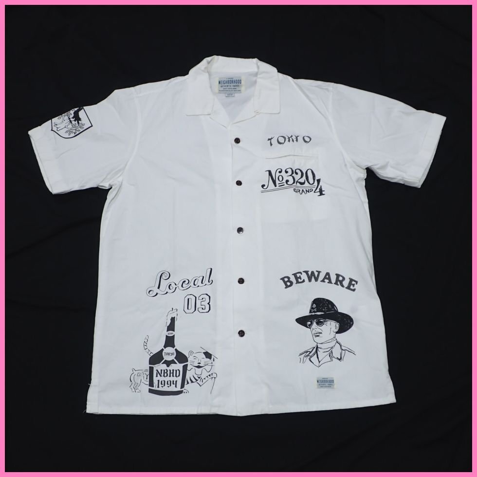 ★NEIGHBORHOOD/ネイバーフッド MEMORIAL/C-SHIRT.SS オープンカラー 半袖シャツ メンズL/ホワイト/コットン100%/17AW&2185500009