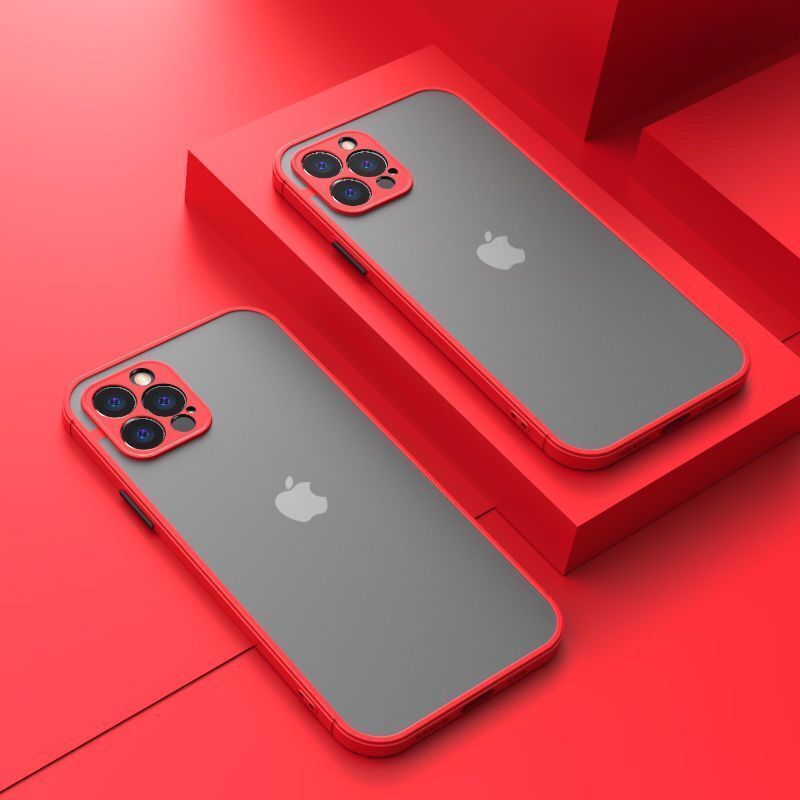 iPhone 13Pro レッド ケース マット加工 半透明 耐衝撃 カメラ保護 ワイヤレス充電 軽量 iPhone12 13 14 Pro max Plus ケース カバー