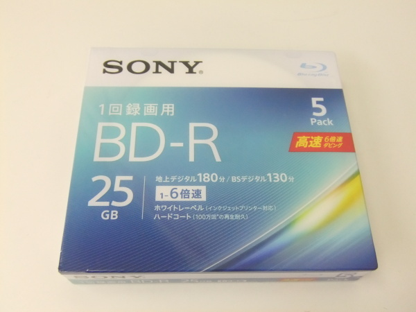 【SONY】BD-R DL 5枚 25GB 1回録画用 地上デジタル180分/BSデジタル130分 1000円スタート