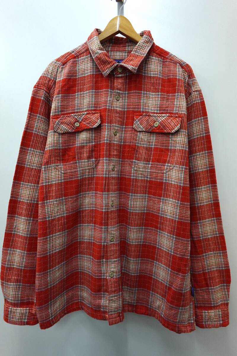 37W パタゴニア patagonia 長袖ヘビーネルシャツ チェックシャツ レッド系【XL】ビンテージUSA古着