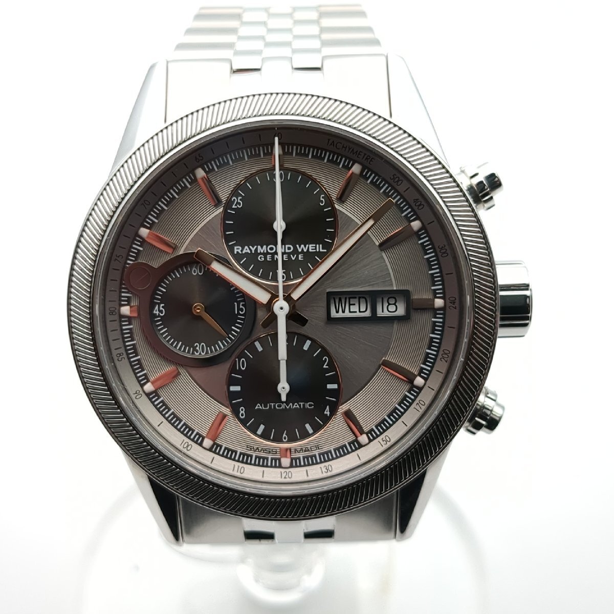 【美品】 RAYMOND WEIL レイモンド ウェイル フリーランサー 7731 クロノグラフ シルバー文字盤 デイト 腕時計 自動巻き メンズ 中古