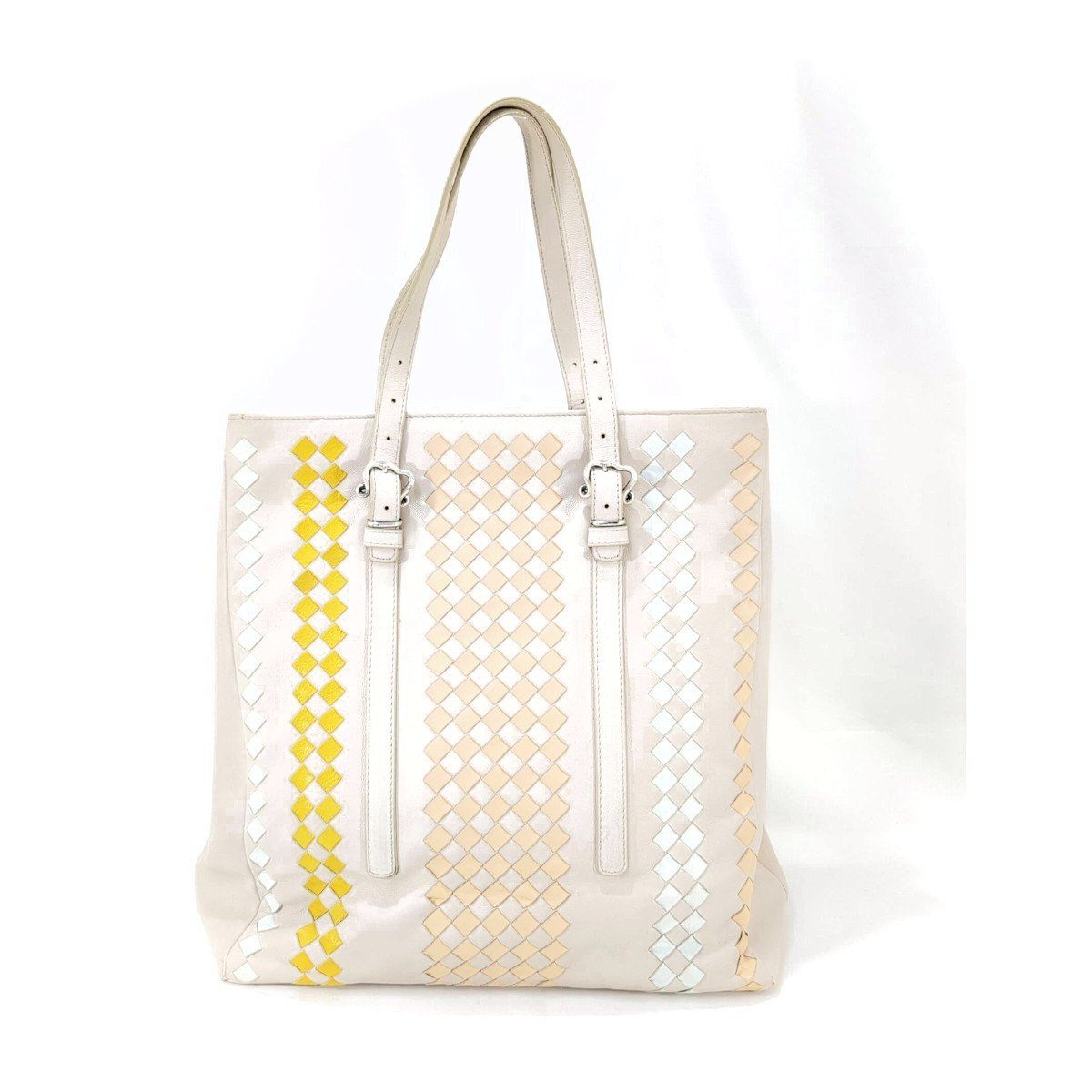 BOTTEGA VENETA ボッテガヴェネタ イントレチャート トート バッグ マルチ レザー ホワイト カラフル