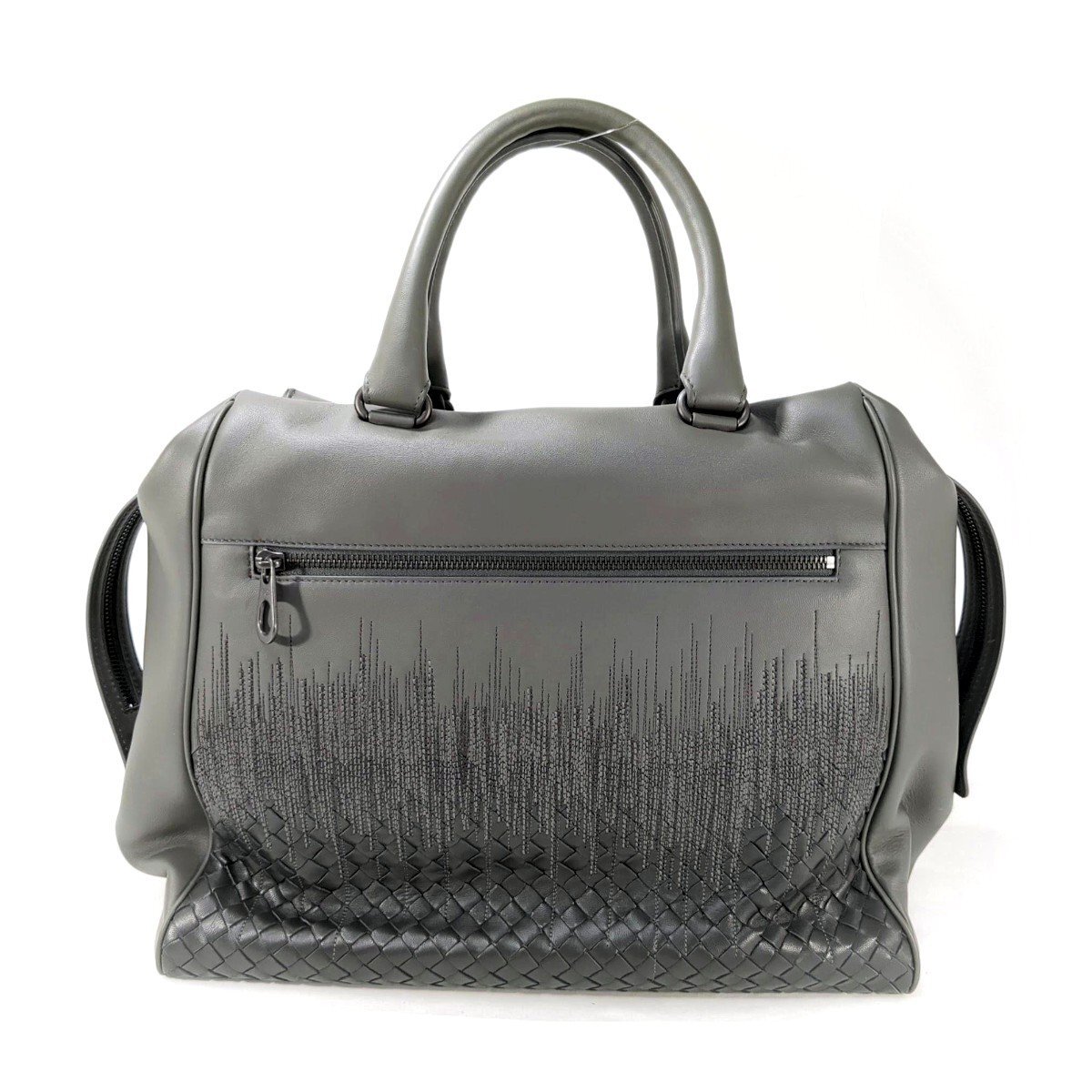 【極美品】BOTTEGA VENETA ボッテガヴェネタ エンブロイダード イントレチャート トート バッグ ボストン レザー モスグリーン 大容量