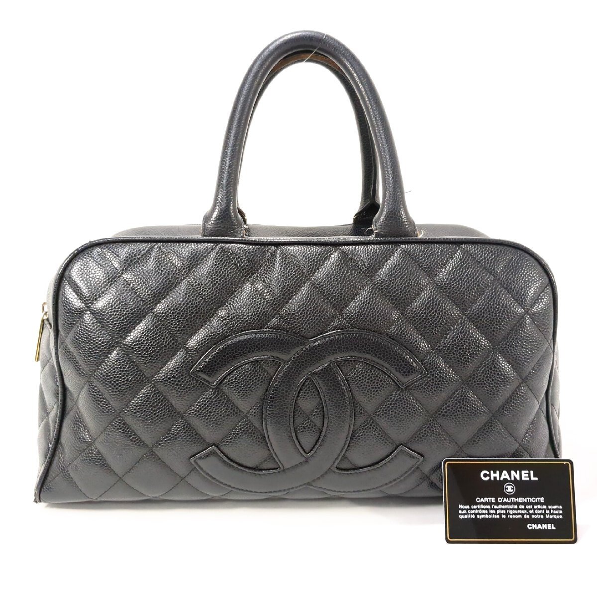 CHANEL シャネル キャビアスキン ミニボストンバッグ ハンド ココマーク ブラック 黒 レディース カードあり