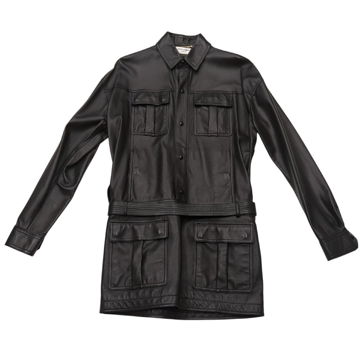 SAINT LAURENT PARIS サンローラン サファリジャケット コート ラムスキン 羊革 ラムレザー ブラック 黒 レディース 表記サイズF36 S相当