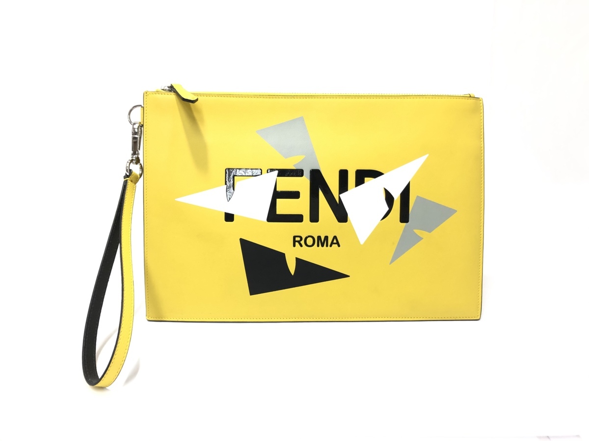 【美品】 FENDI フェンディ クラッチバッグ モンスター レザー イエロー セカンドバッグ 【箱付】