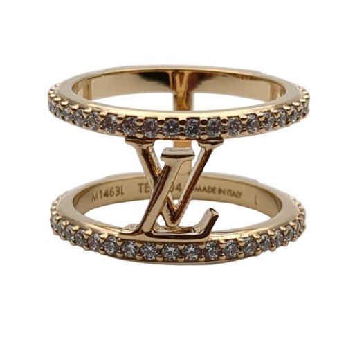 LOUIS VUITTON ルイ・ヴィトン リング LV アイコニック ストラス ゴールド金具 ラインストーン LVロゴ Lサイズ 約15号 保存袋箱付き M1463L