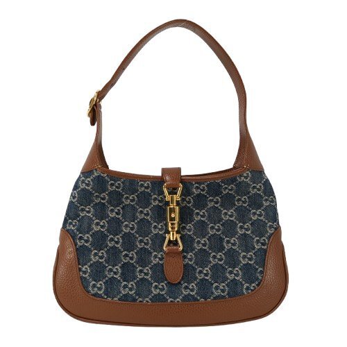 GUCCI グッチ ジャッキー 1961 GGデニム ワンショルダーバッグ ブルー系 ブラウン系 レザー ゴールド金具 ストラップ 保存袋付き 636706