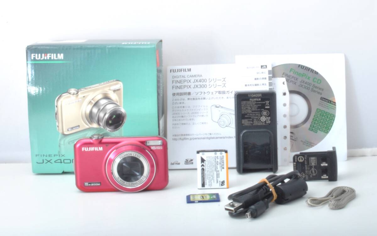 【動作品】フジフィルム　FUJIFILM JX400 コンパクトデジタルカメラ　レッド　付属品多数　＃A0319①