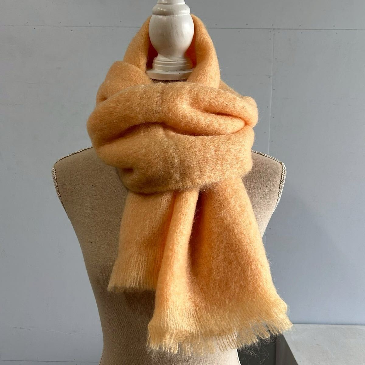 【YK834】vintage St Michael 大判 モヘア ストール ショール MADE IN SCOTLAND イギリス 英国 スコットランド オレンジ系
