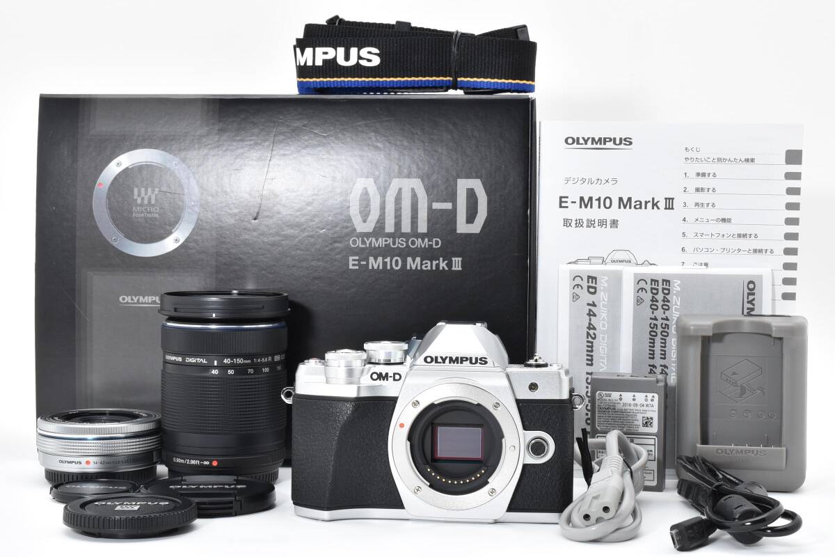 ★極上美品★ショット数1,582回 》OLYMPUS OM-D E-M10 Mark III ダブルズームキット 40-150mm 14-42mm シルバー★YM9786＃56