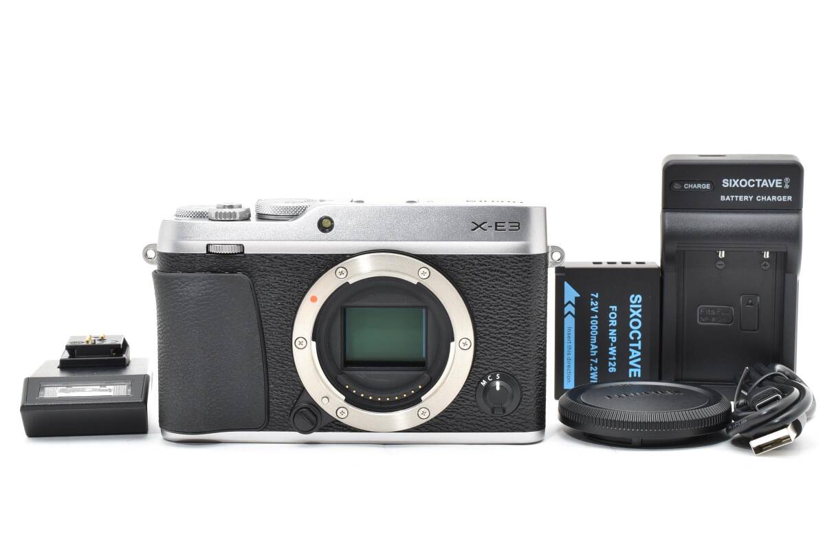 ★極上品★FUJIFILM フジフィルム X-E3 ボディ シルバー EF-X8 ストロボ付★　YM9842＃68
