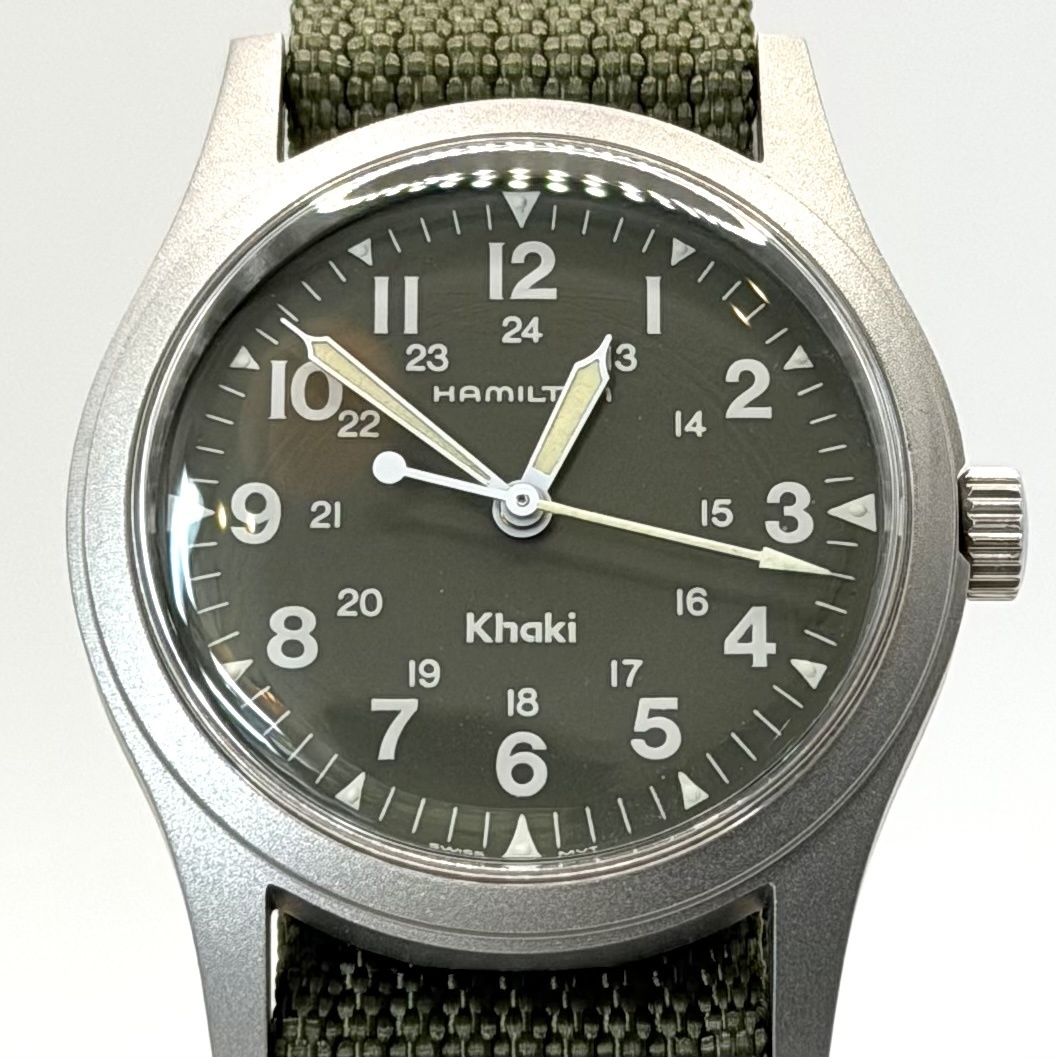 [稼動 美品] ハミルトン カーキ HAMILTON Khaki 9415A 手巻き ヴィンテージ 新品ベルト 腕時計 ボーイズ 3針 ウォッチ グリーン系文字盤