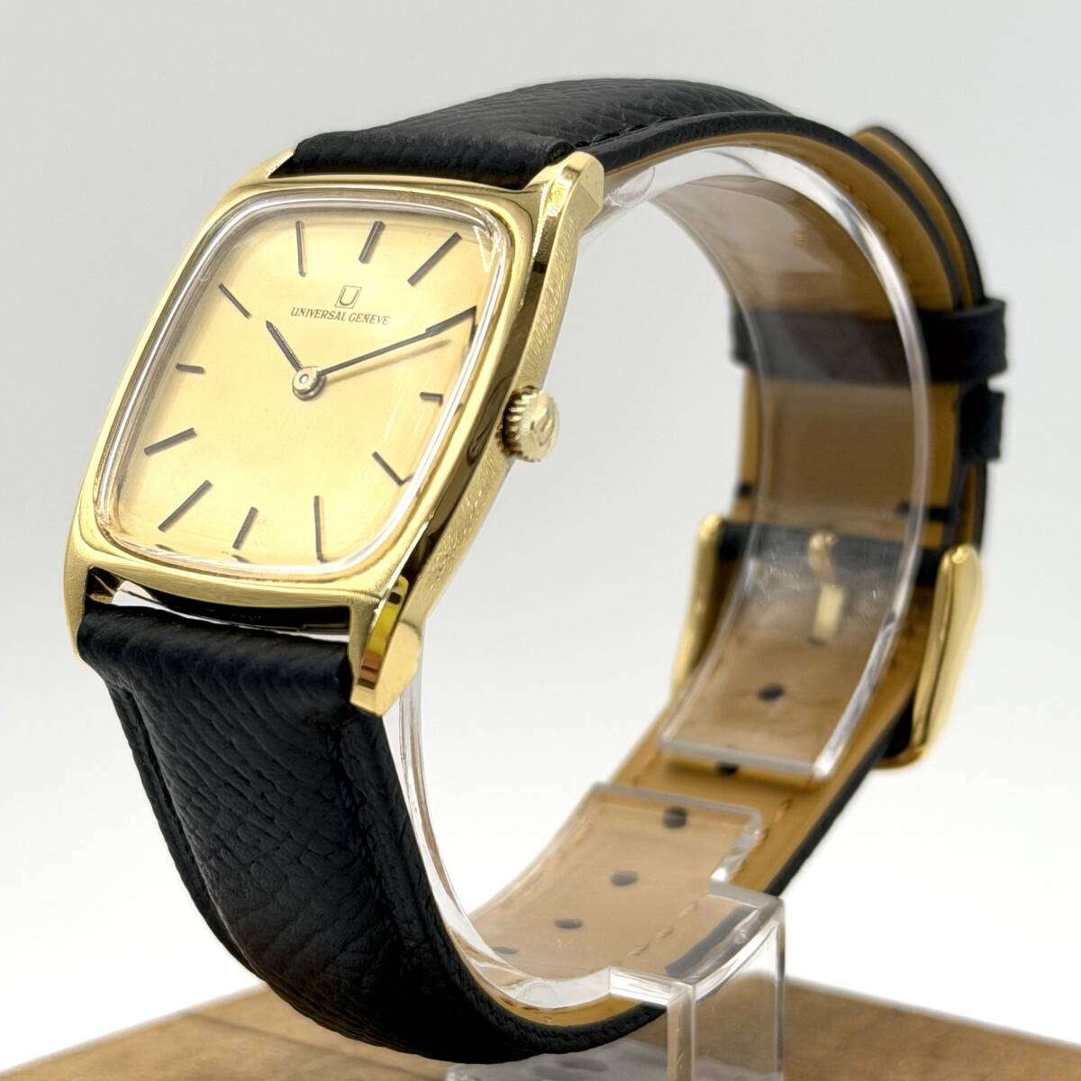 [稼働] UNIVERSAL GENEVE/ユニバーサル ジュネーブ 新品ベルト 薄型 手巻き ゴールド 金張 メンズ ヴィンテージ 2針 腕時計