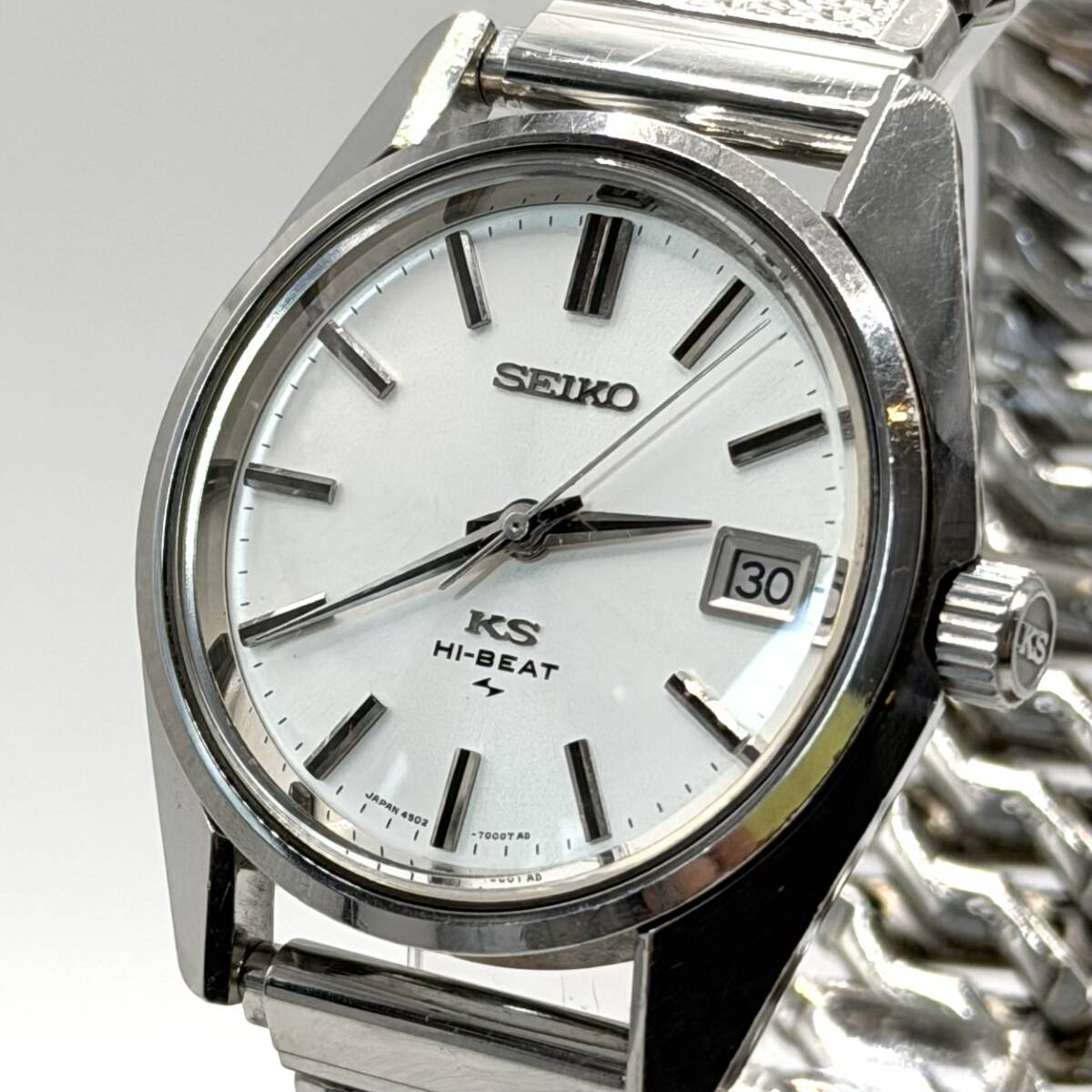 [稼働] KING SEIKO HI-BEAT キングセイコー ハイビート ◆文字盤キレイ◆ 手巻き 白文字盤 3針 デイト ヴィンテージ メンズ 腕時計