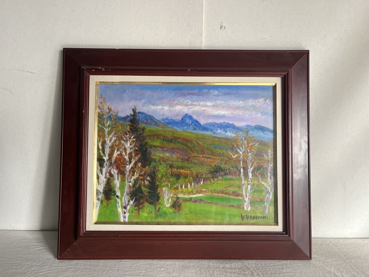 真作 垣内カツアキ「白樺の紅葉」油彩 6号 サイン入り 額装 師・野間仁根 一陽会 ル・サロン永久会員 油絵 花 風景画 絵画 原画 芸術 美術 