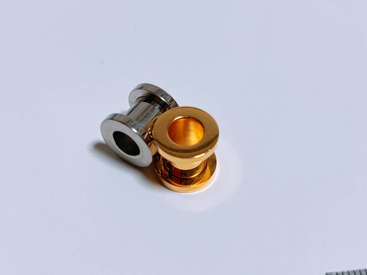 0G　フレッシュトンネル　拡張　ボディピアス　サージカルステンレス　2個セット　ゴールド　シルバー