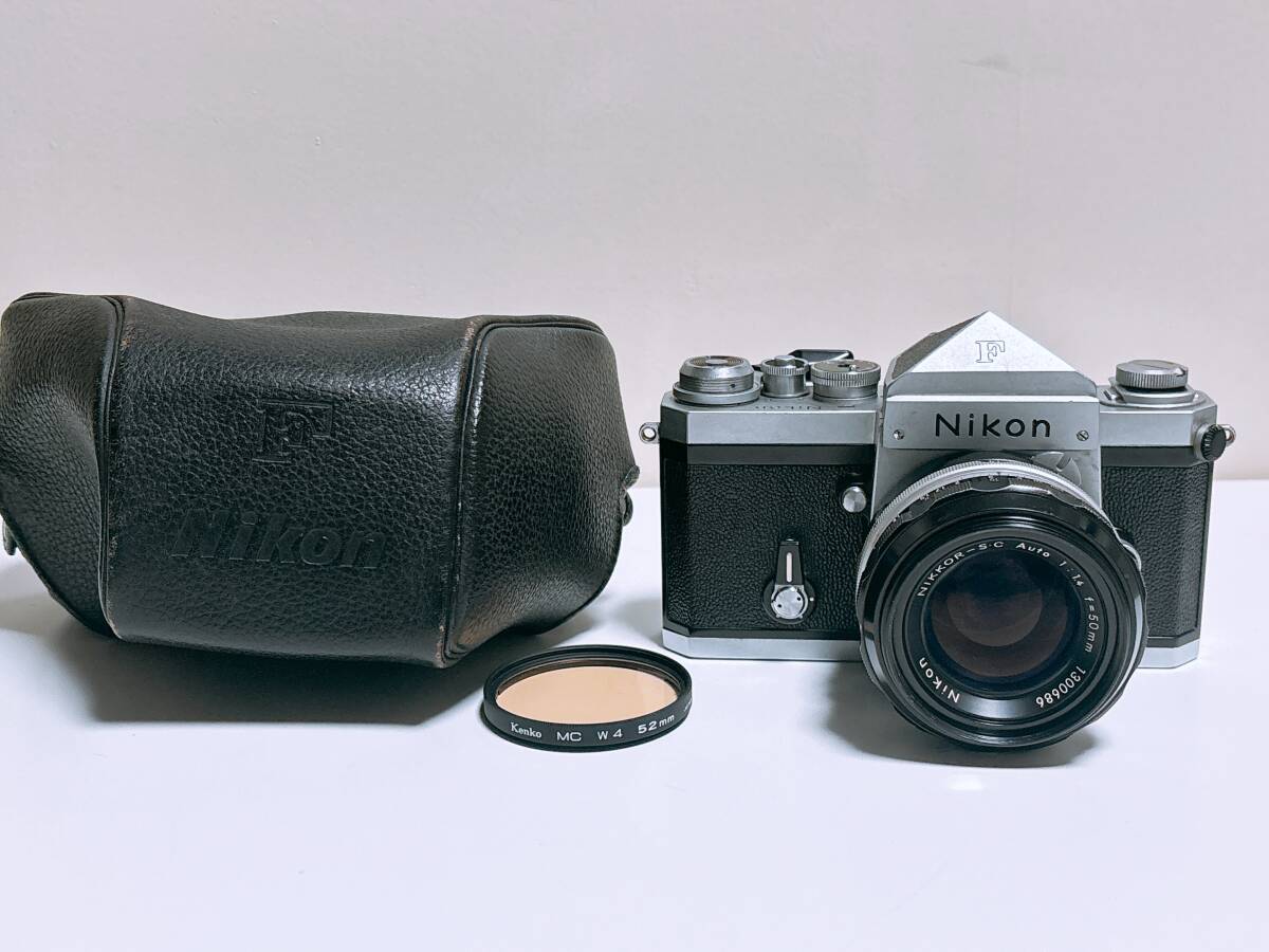 美品　Nikon New F ニコン アイレベル アポロ型 最後期型 730番 NIKKOR-S.C 50mm 1:1.4 レンズ付き 一眼レフフィルムカメラ ケース付き