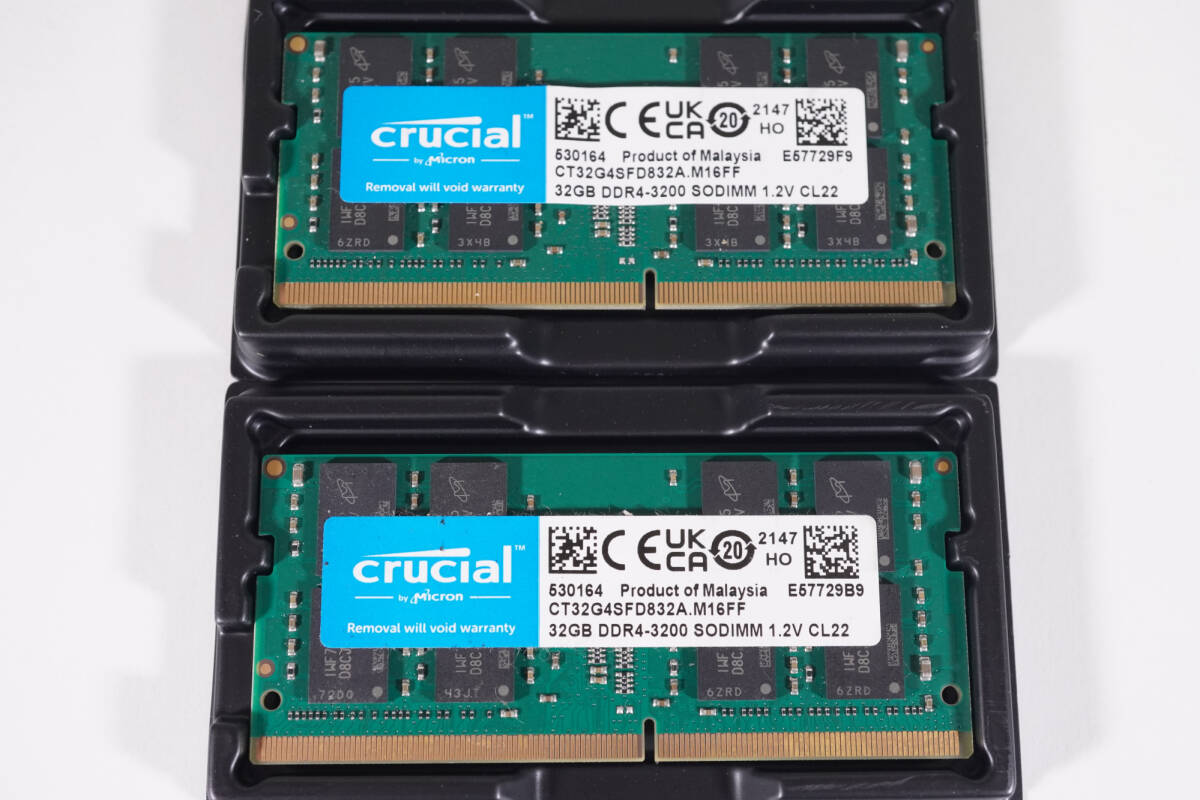 【動作確認済・即納】Crucial DDR4-3200 PC4-25600 64GB（32GB×2枚）SO-DIMM ノートPC用メモリ CT32G4SFD832A 2Rx8