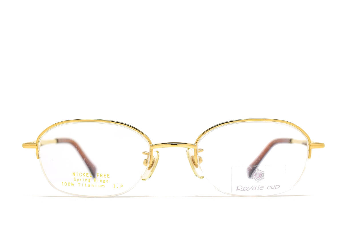 デッドストック Royale cup TN-3025 49-20 ハーフリム バネ蝶番 チタン メガネ サングラス フレーム ゴールド
