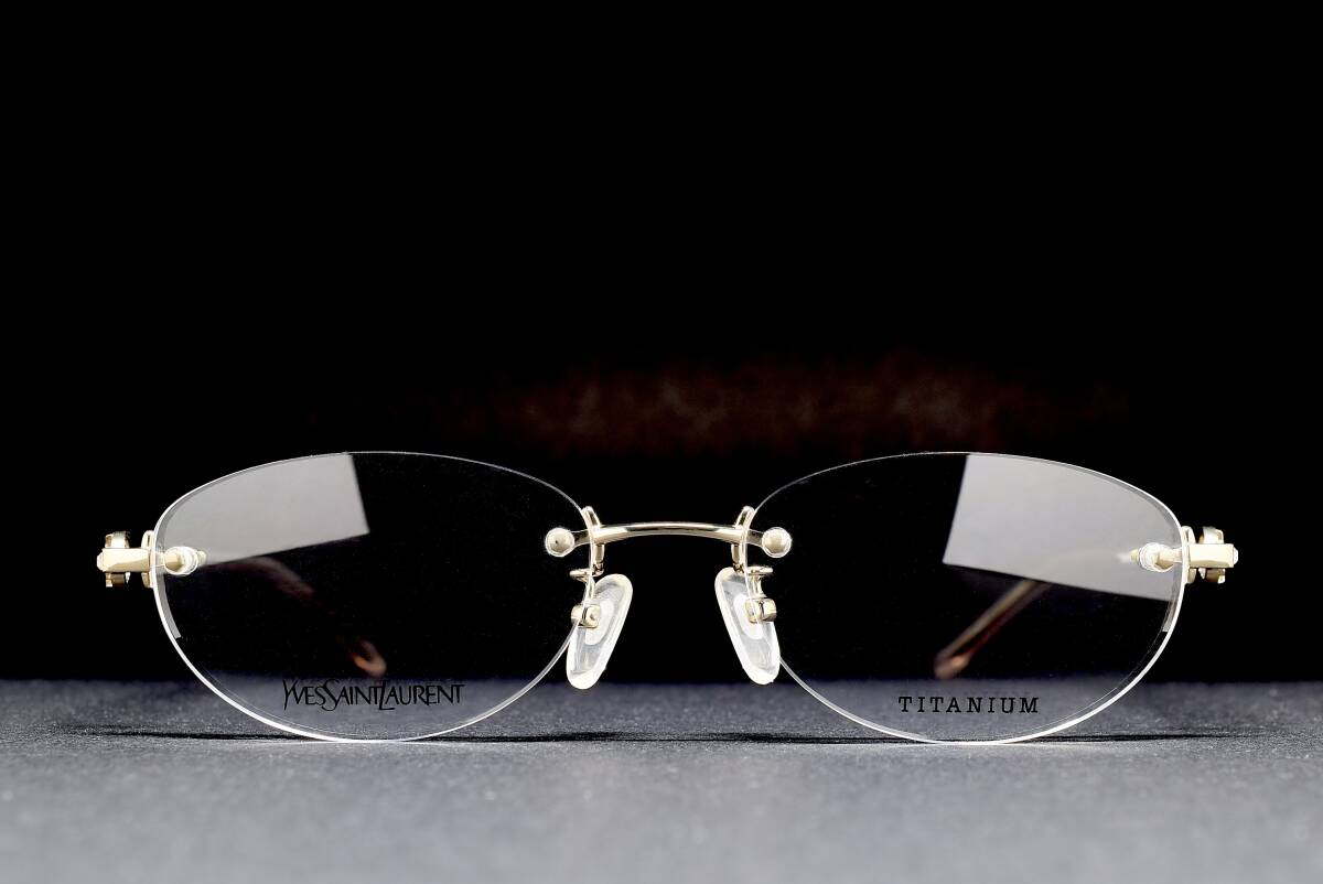 デッドストック Yves Saint Laurent YSL-4585J B4E 52-17 リムレス チタン メガネ サングラス フレーム ヴィンテージ ゴールド カサンドラ