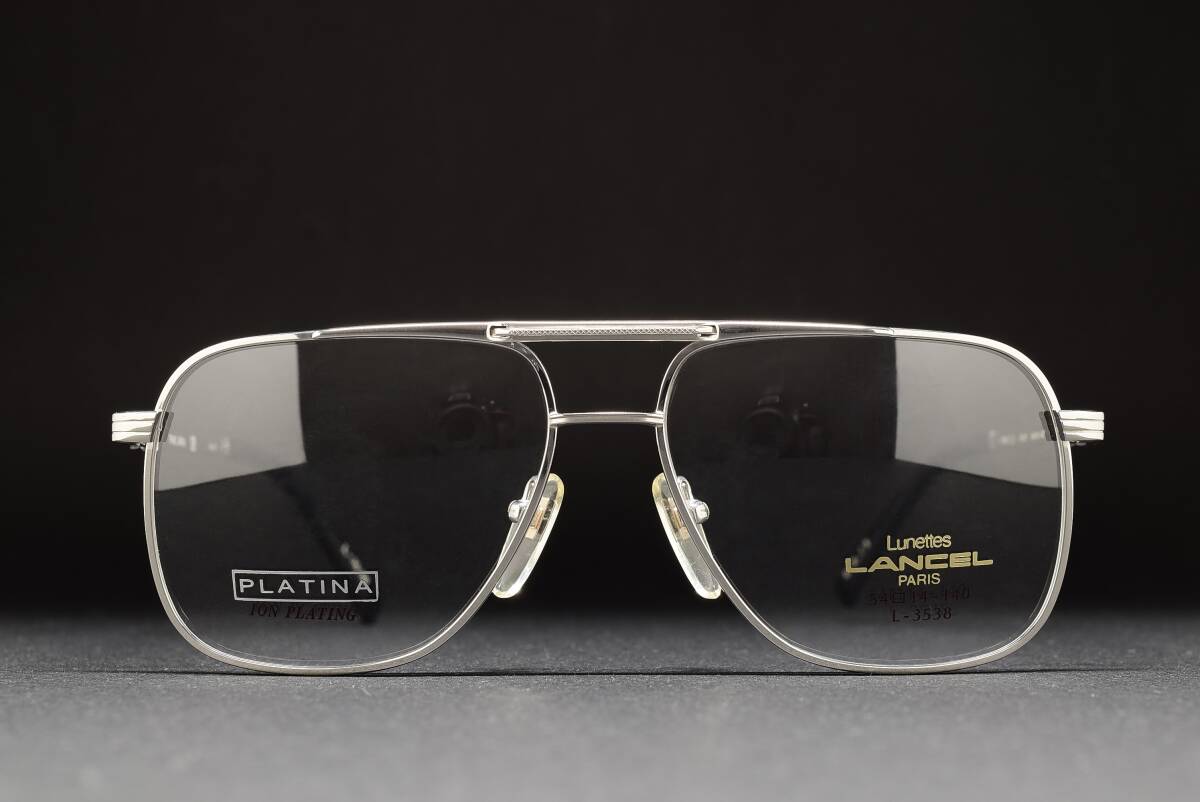デッドストック LANCEL PARIS L-3538 54-14 Wブリッジ アビエーター メガネ サングラス チタン フレーム プラチナ 日本製 ヴィンテージ