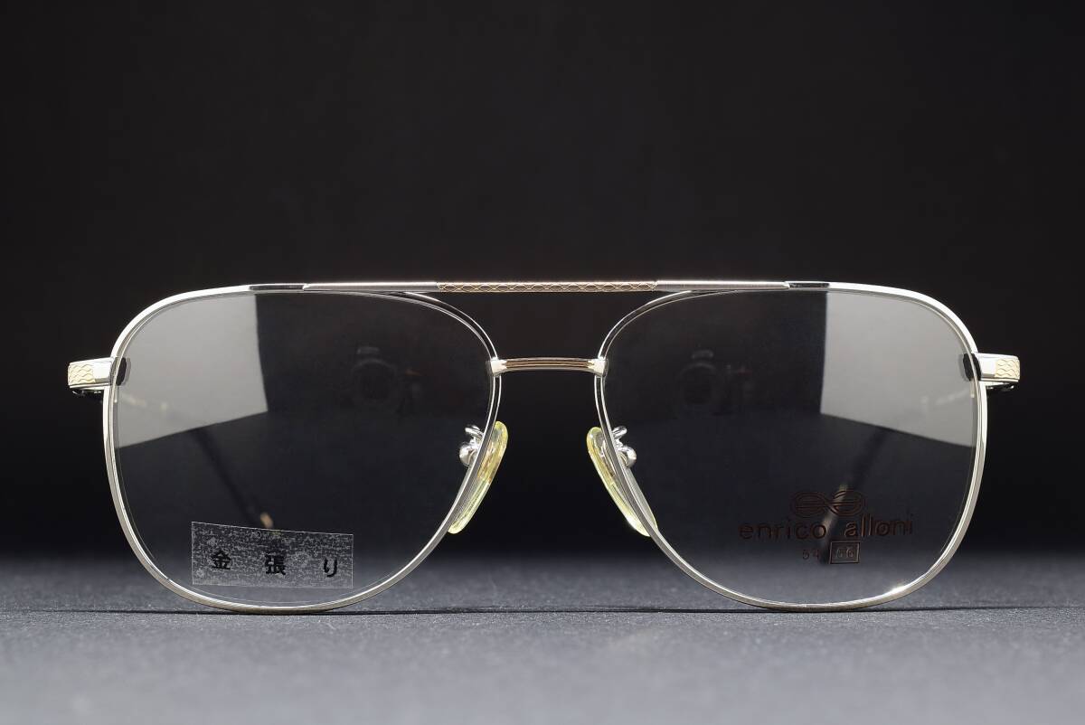 デッドストック enrico alloni 3524 1/10 12KGF 厚金張り 56-15 Wブリッジ アビエーター チタン メガネ サングラス フレーム 日本製 
