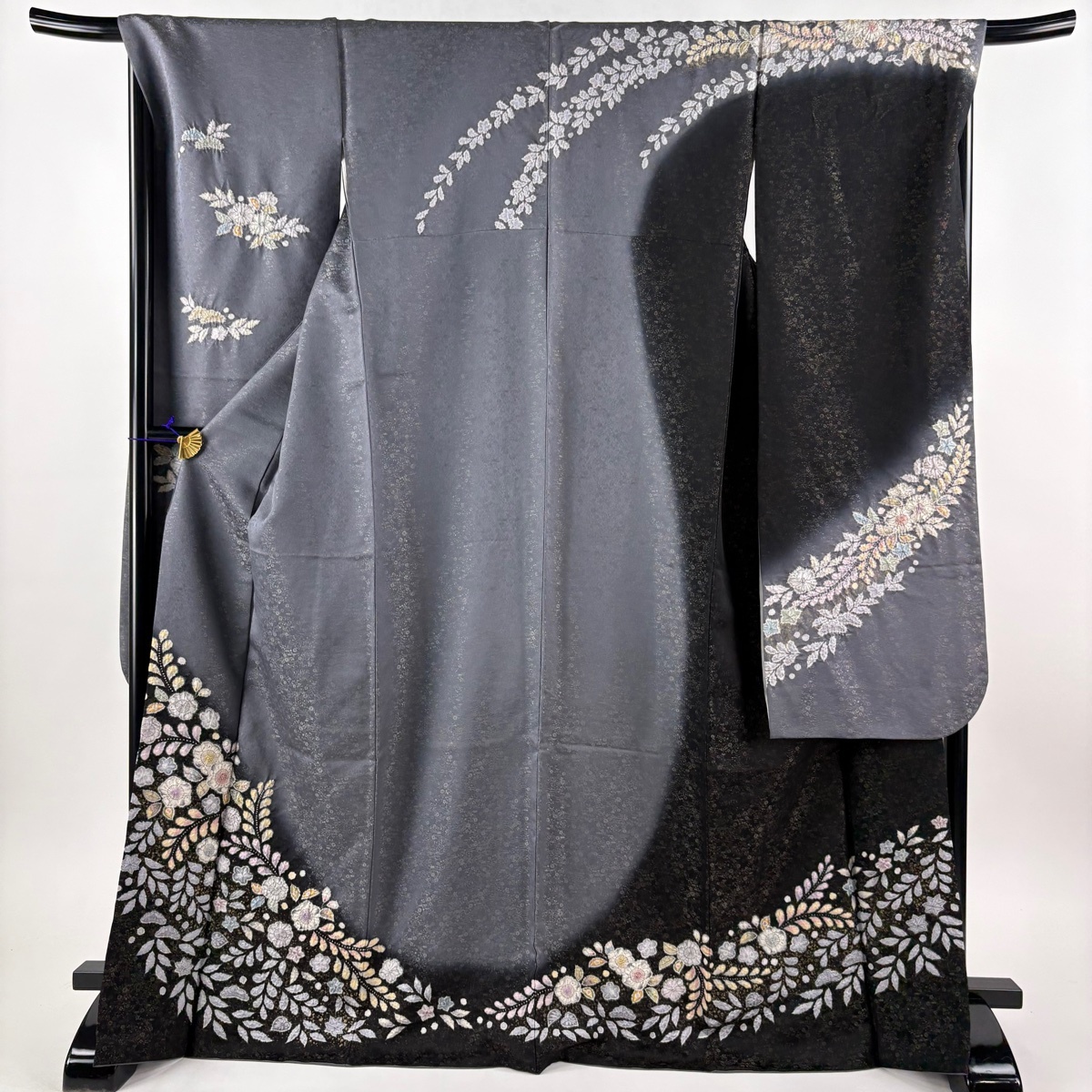 振袖 身丈169.5cm 裄丈67.5cm L 袷 翠山工房 落款 辻が花 金通し 金彩 灰色 正絹 逸品 【中古】