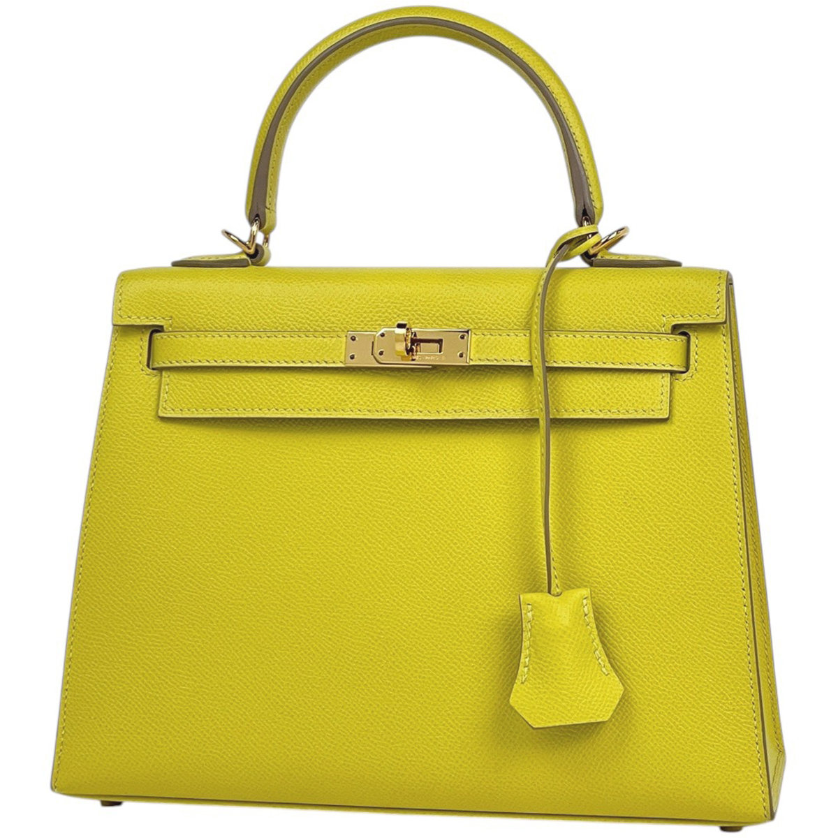 エルメス HERMES ケリー25 外縫い 2WAY ショルダーバッグ ハンドバッグ ヴォーエプソン ライム D レディース 【中古】