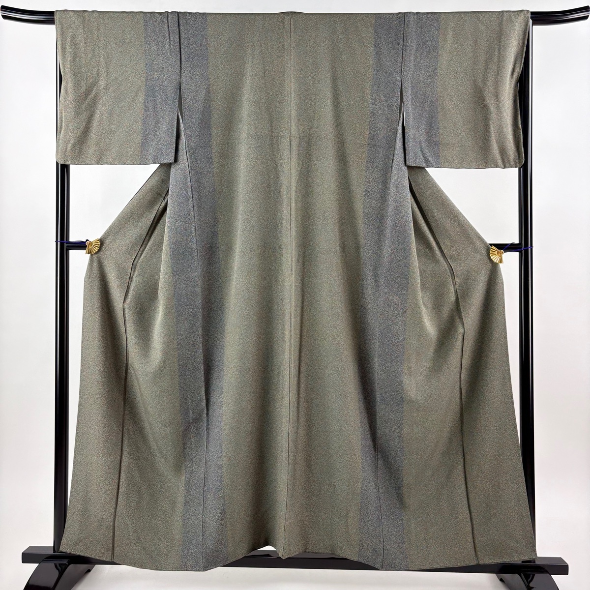 【美品】 小紋 身丈157cm 裄丈66.5cm M 袷 幾何学 灰緑 正絹 秀品 【中古】