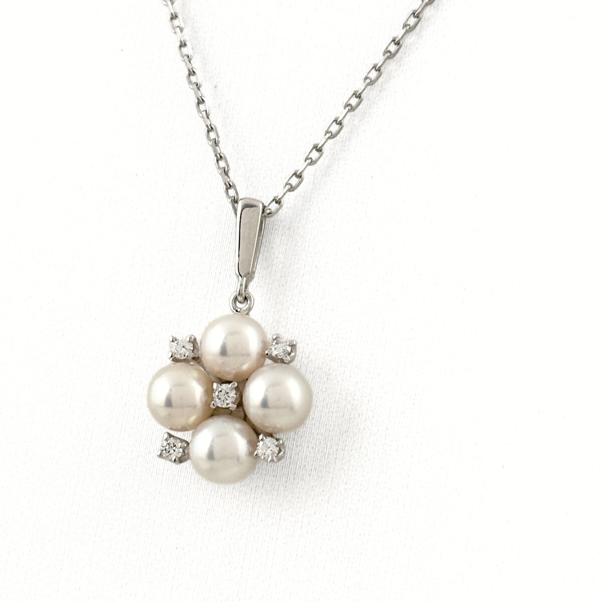 ミキモト MIKIMOTO パール デザインネックレス ペンダント メレダイヤ 真珠 ネックレス K18 パール ダイヤモンド レディース 【中古】