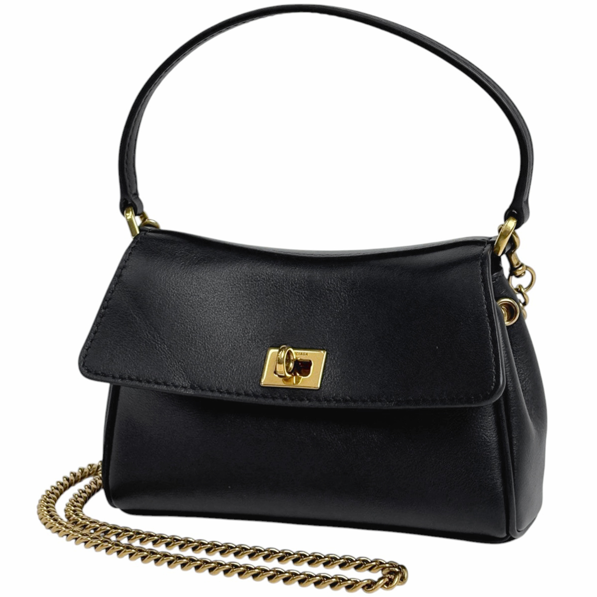 バレンシアガ BALENCIAGA ロデオ ナノ ハンドバッグ 2WAY チェーン ショルダーバッグ ハンドバッグ レザー ブラック レディース 【中古】
