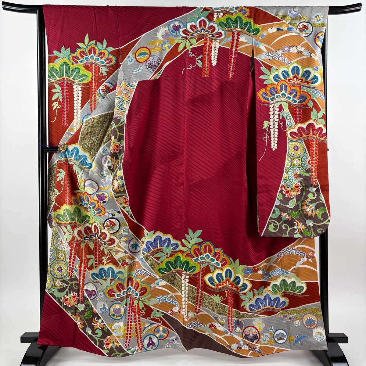 振袖 身丈163cm 裄丈65.5cm M 袷 笠松 鎌倉文 金糸 金彩 赤 正絹 秀品 【中古】