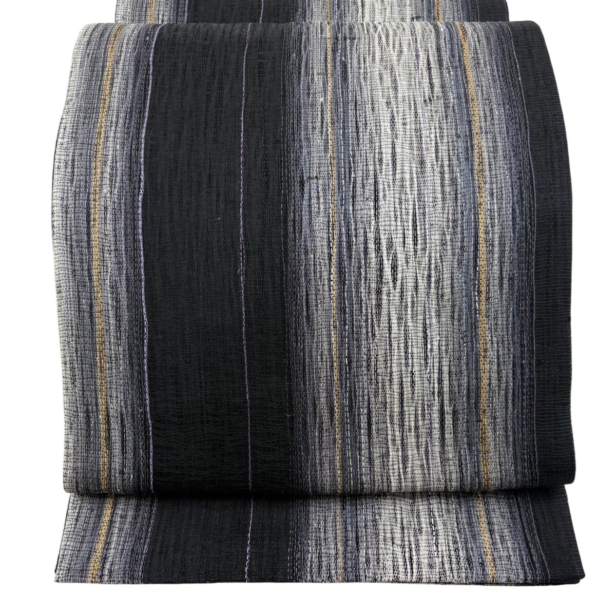 袋帯 秀品 縞 幾何学模様 黒 全通 正絹 【中古】