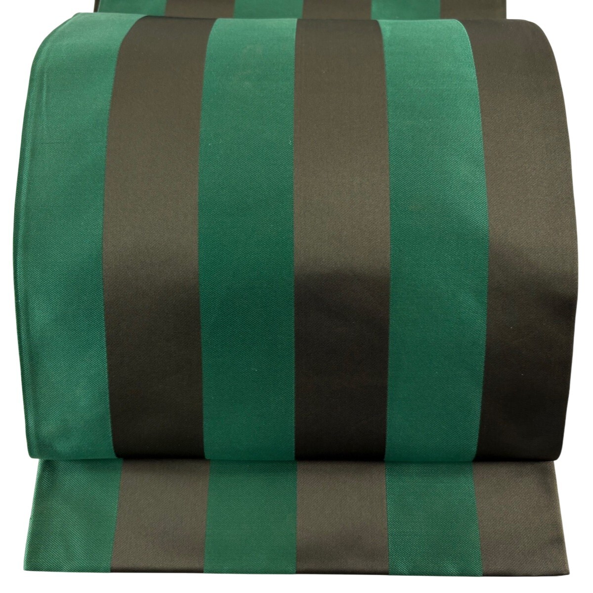 袋帯 名品 辻村ジュサブロー 落款 縞 緑 六通 正絹 【中古】