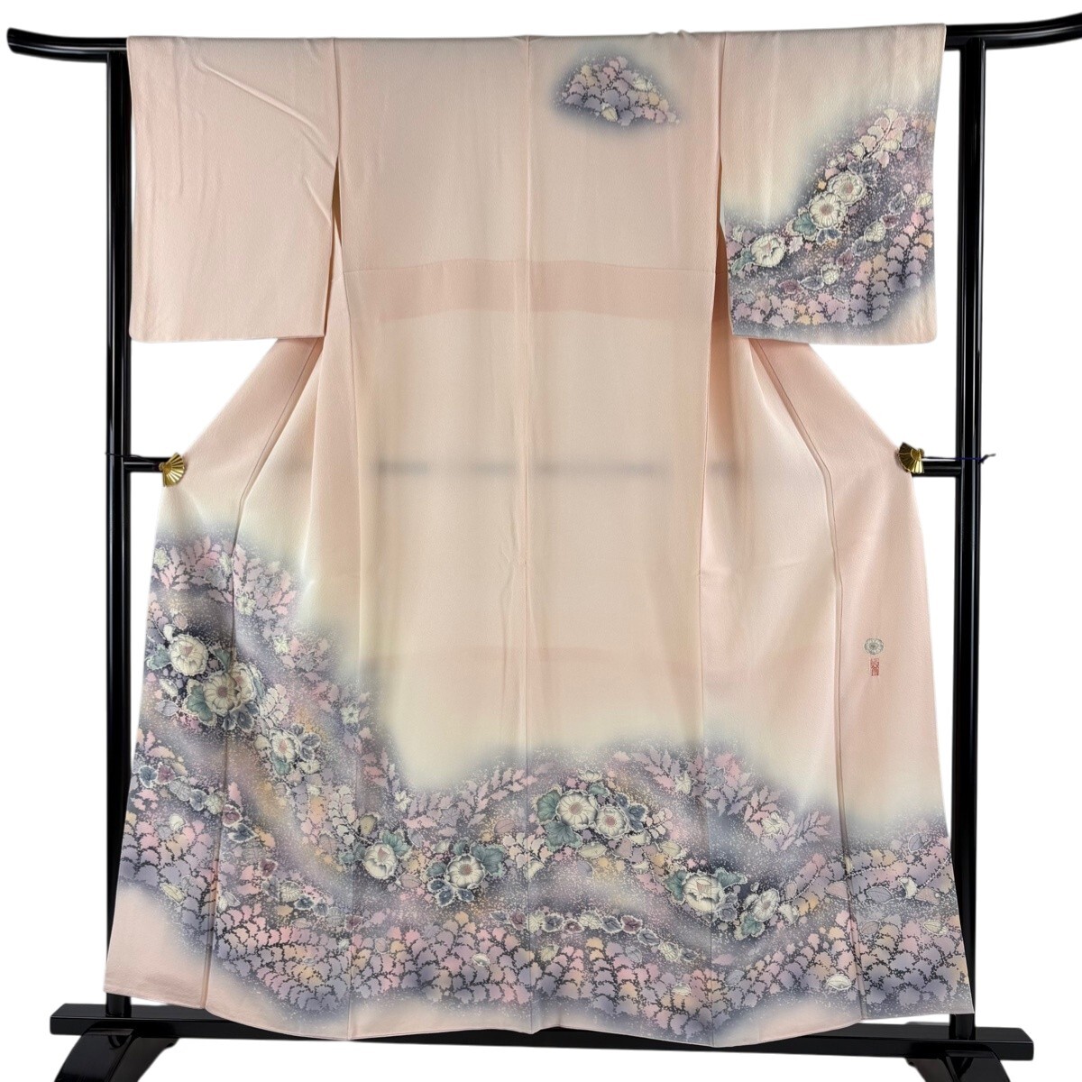 【美品】 訪問着 身丈157cm 裄丈63cm S 袷 翠山工房 落款 辻が花 ぼかし 薄ピンク 正絹 秀品 【中古】