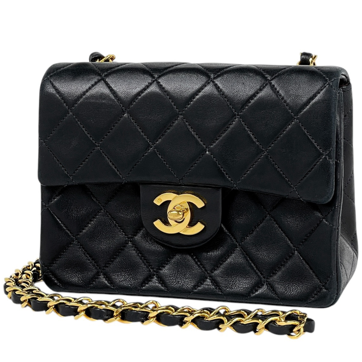 シャネル CHANEL ミニ マトラッセ シングルフラップ チェーン ショルダーバッグ レザー ブラック A01115 レディース 【中古】