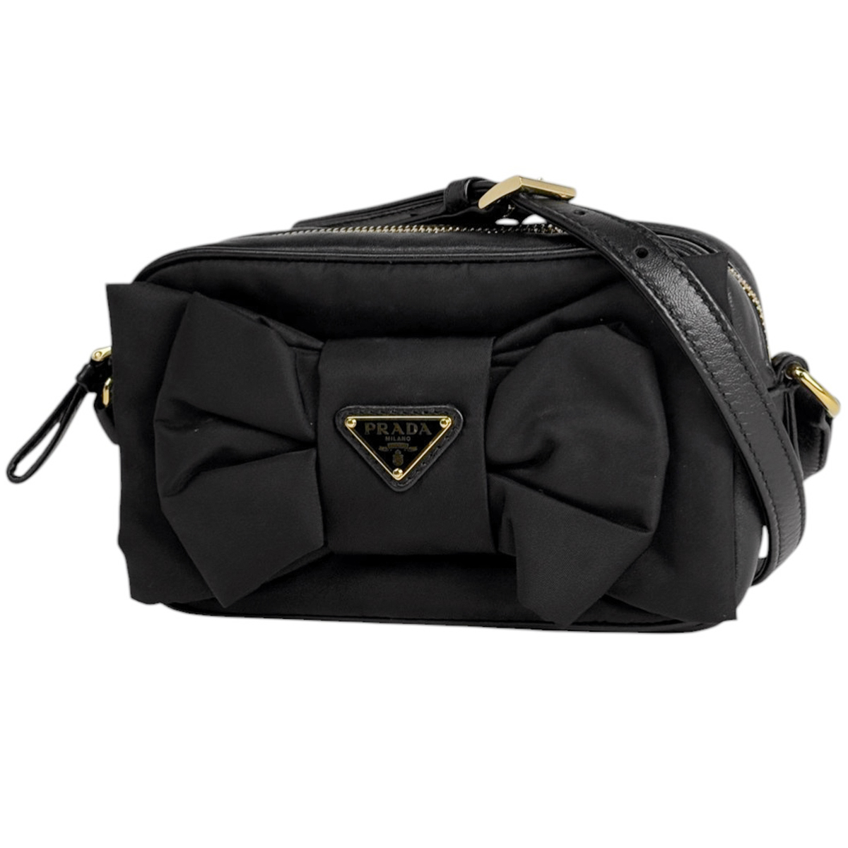 プラダ PRADA ロゴプレート ショルダーバッグ リボン ショルダーバッグ テスートナイロン ネロ(ブラック) 1BH166 レディース 【中古】