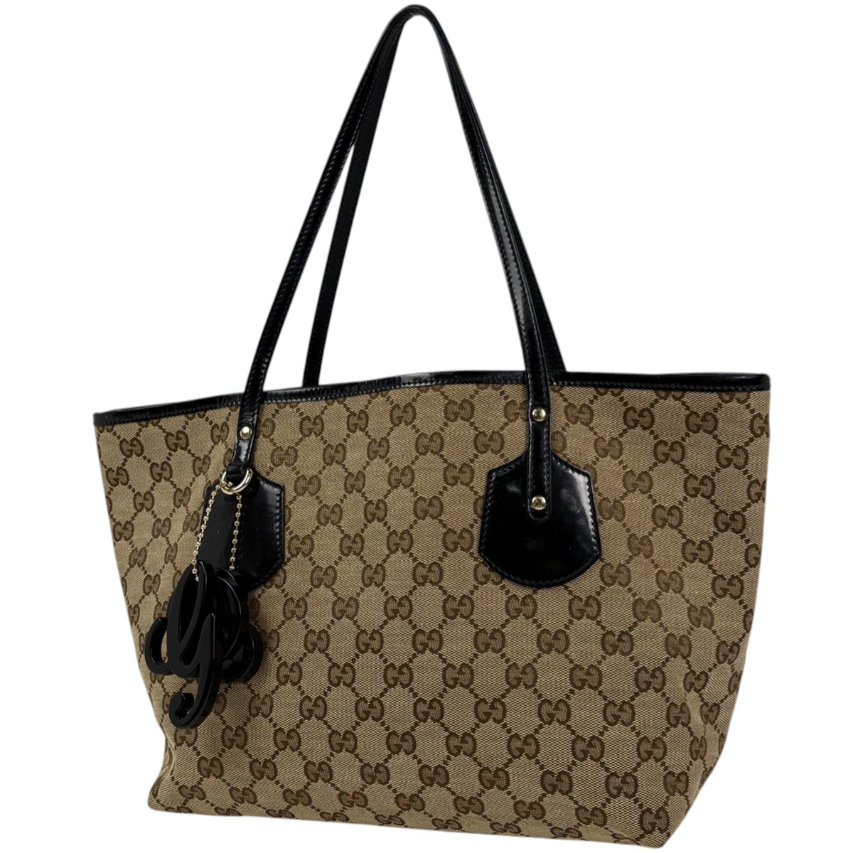 グッチ GUCCI GG柄 トートバッグ ハンドバッグ チャーム トートバッグ キャンバス ベージュ ブラック 211976 レディース 【中古】
