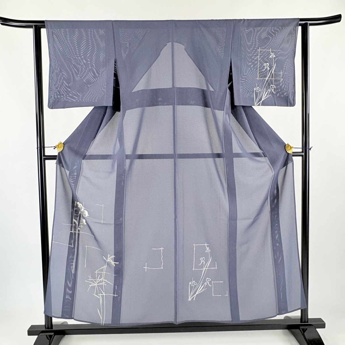 付下げ 身丈155.5cm 裄丈61.5cm S 薄物 絽 草花 葉柄 刺繍 銀糸 灰紫 正絹 秀品 【中古】