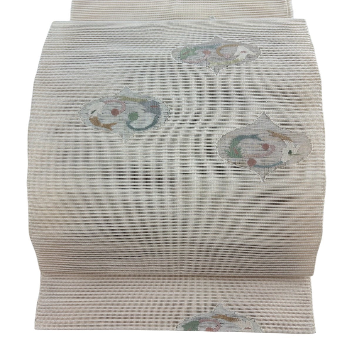 【美品】 名古屋帯 秀品 夏帯 絽 八寸名古屋帯 花唐草 クリーム 正絹 【中古】