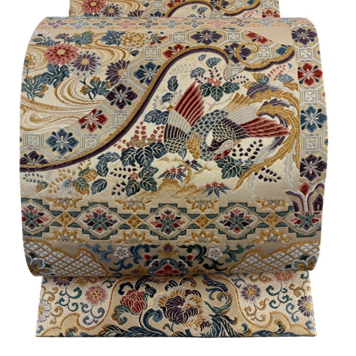 【美品】 袋帯 秀品 鳳凰 華文 金糸 箔 金色 六通 正絹 【中古】