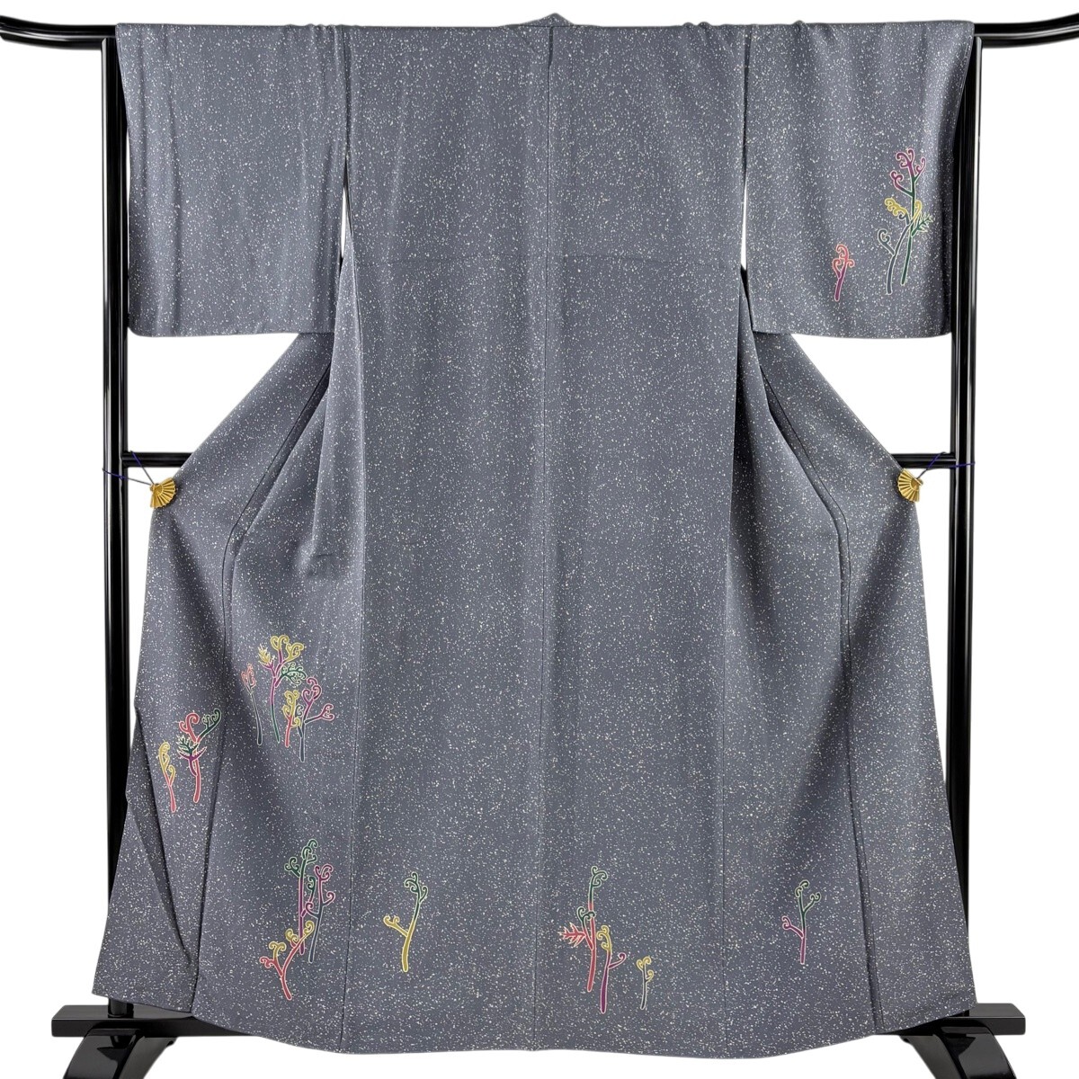 付下げ 身丈161cm 裄丈65.5cm M 袷 山菜 幾何学模様 灰紫 正絹 秀品 【中古】