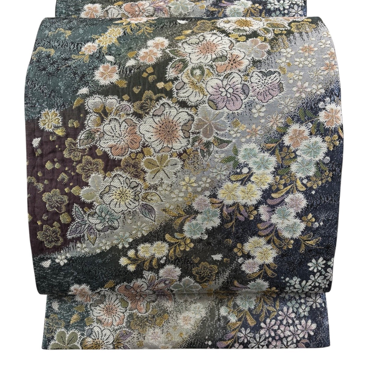 【美品】 袋帯 秀品 やまと 辻が花柄 草花 金銀糸 青紫 六通 正絹 【中古】