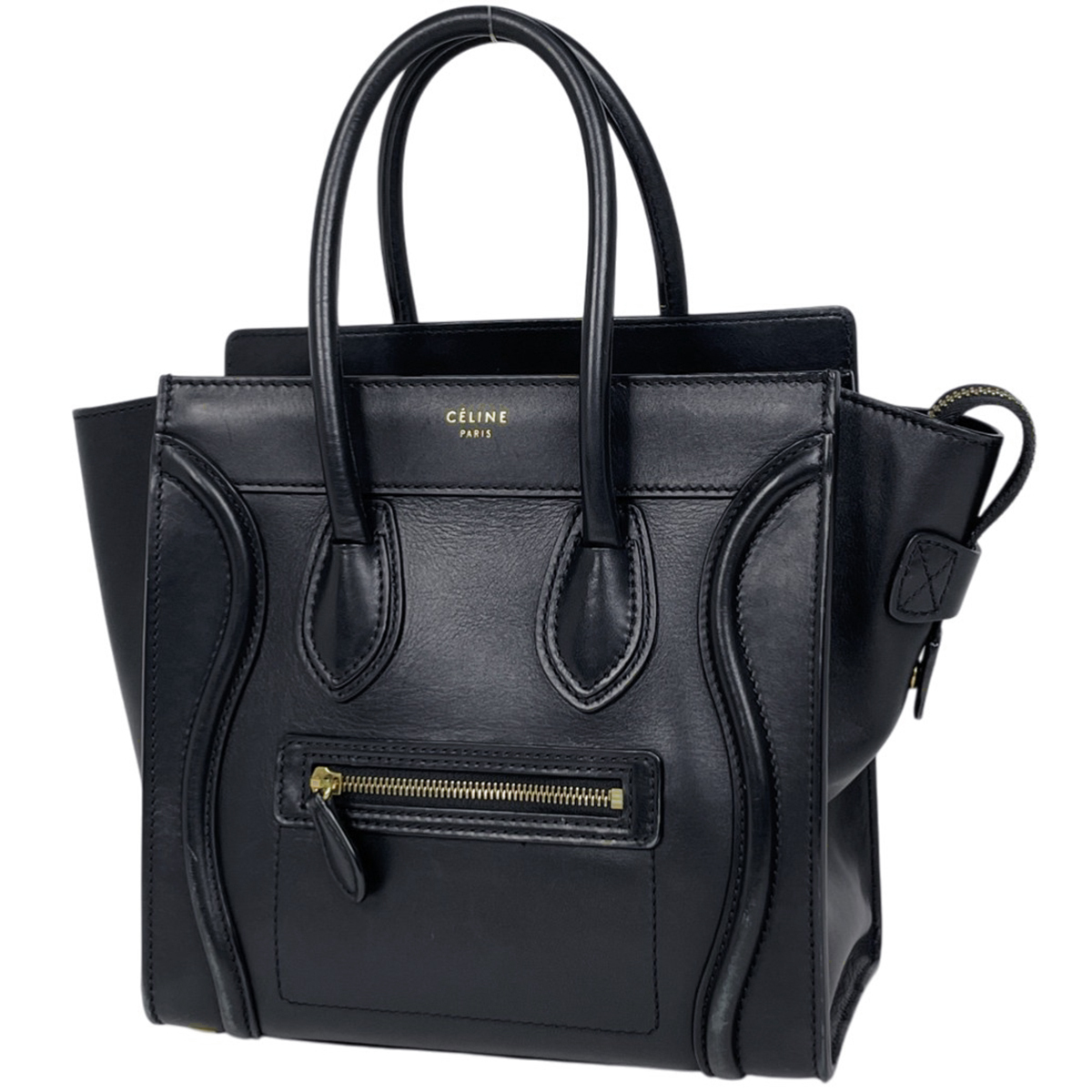セリーヌ CELINE ラゲージ マイクロショッパー トートバッグ ハンドバッグ レザー ブラック レディース 【中古】