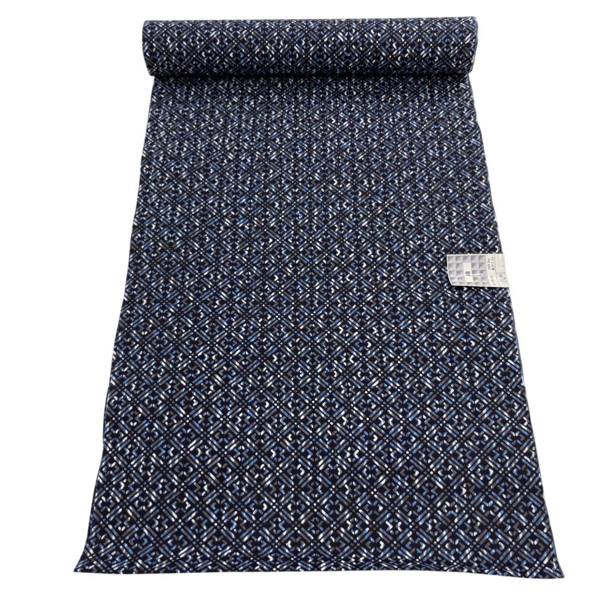 反物 優品 男着物 小紋 菱 幾何学 紺色 綿 【中古】